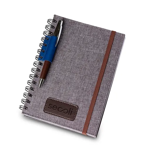 Caderno com Detalhe em Couro e Caneta-CAD-1901A