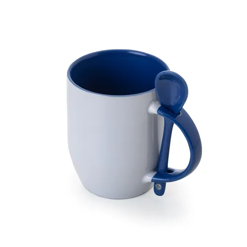 #Caneca Cerâmica 350ml com Colher-13561-AZU #Caneca Cerâmica 350ml com Colher-13561-AZU
