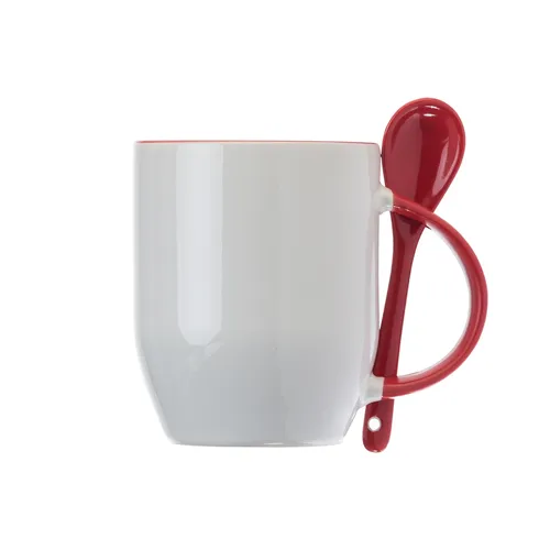 #Caneca Cerâmica 350ml com Colher-13561