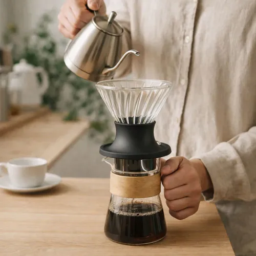 Conjunto Coador com válvula e Coletor de Café em Borosilicato.-BG195