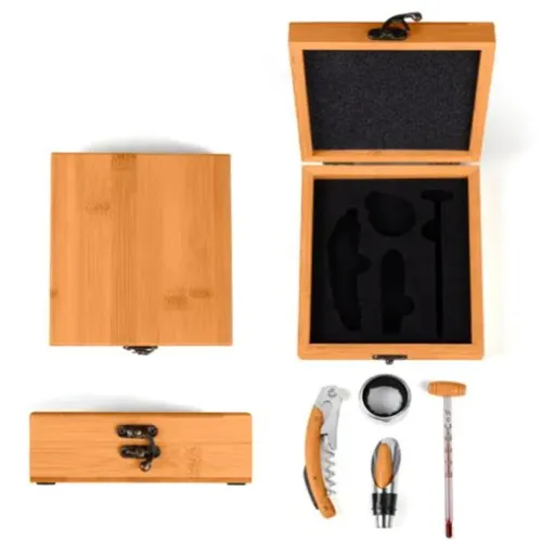 Conjunto Para Vinho Em Bambu - 5 Pçs-PV-00833