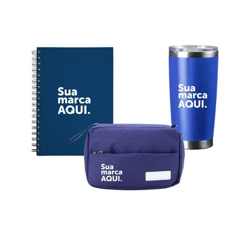 Copo Térmico 520ml + Nécessaire + Caderno Emborrachado-KT-145