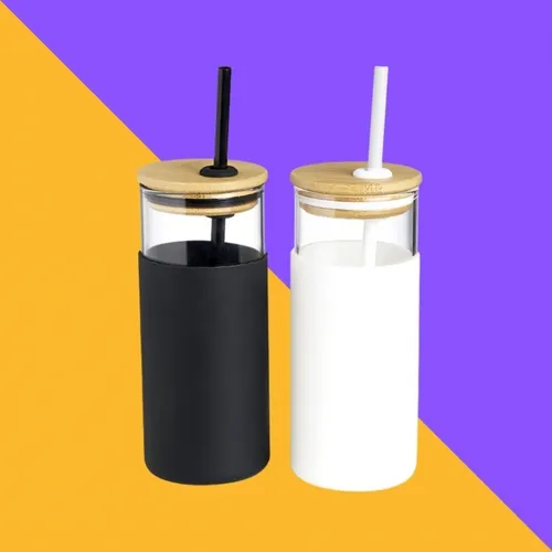 Copo Vidro - Tampa de Bambu e Canudo -BG103