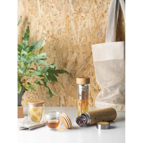 ECUADOR M. Copo em vidro isotérmico (borossilicato), térmico com parede dupla isolada a ar e tampa de bambu 250 mL-94766