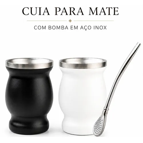 Cuia Térmica para Mate com Bomba Inox Personalizada-CBI155