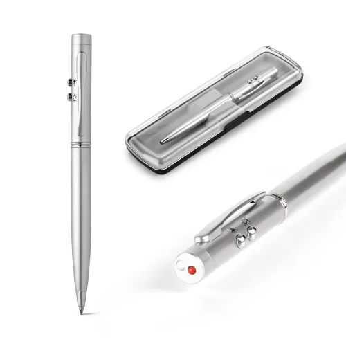 EBRE. Esferográfica em metal com ponteira laser, LED e escrita em azul-91821