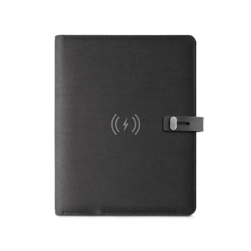 EMERGE A5 FOLDER. Pasta A5 em 300D rPET com carregador wireless embutido 5000 mAh PRETO-93581-PRE EMERGE A5 FOLDER. Pasta A5 em 300D rPET com carregador wireless embutido 5000 mAh PRETO-93581-PRE