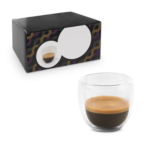 EXPRESSO. Conjunto de café em vidro borossilicato com 2 copos com parede dupla isolada a ar 75 mL-93873