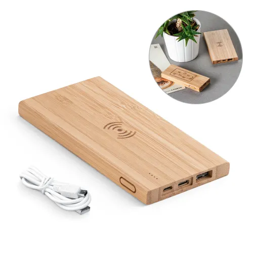 FITCH ECO. Bateria portátil com carregador wireless super-rápido em bambu 5 000 mAh-57909