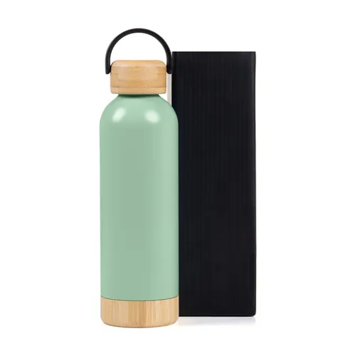 Garrafa Parede Dupla Com Detalhes Em Bambu - Verde - 500 Ml-IS-01545