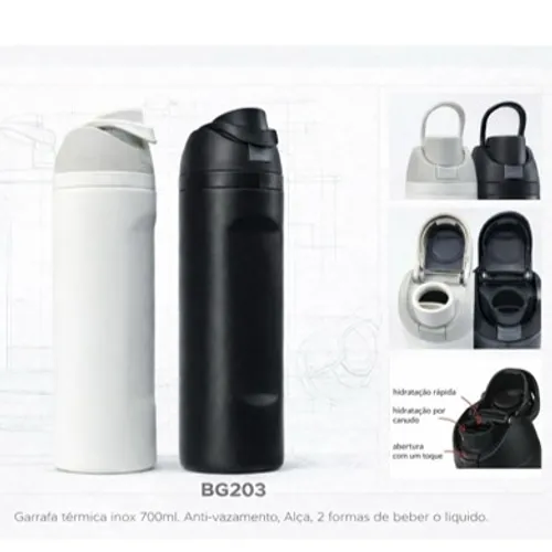 Garrafa termica Inox 700ml com alca, anti-vazamento e 2 formas de beber-BG203