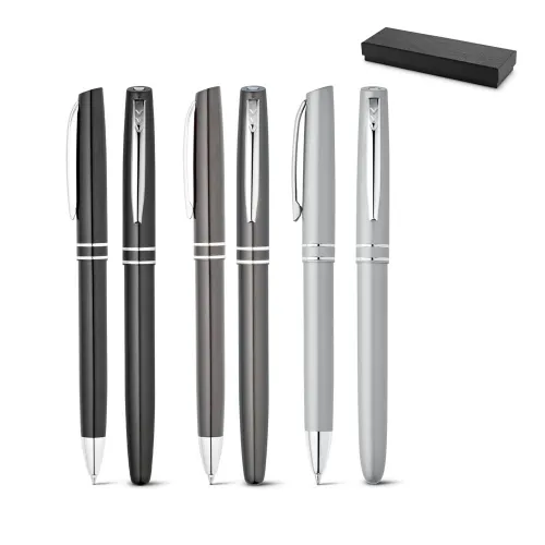 HALEY. Conjunto de roller e esferográfica em alumínio com escrita em azul-91899