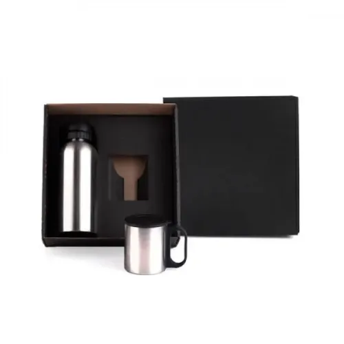 CONJ. DE GARRAFA E CANECA EM AÇO INOX 600/180 ML - 2 PÇS-IX-01611