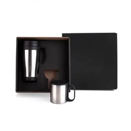 CONJ. DE CANECAS EM AÇO INOX 400/180 ML - 2 PÇS-IX-41211