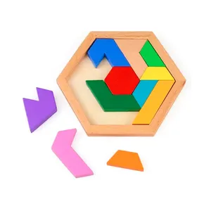 TANGRAM HEXAGONAL (15cm) - MDF 6mm COLORIDO-TAN15