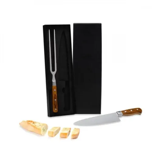 CONJ. DE FACA E GARFO PREMIUM EM MADEIRA / INOX - 2 PÇS-KF-03063