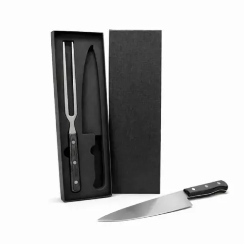 CONJ. DE FACA E GARFO PREMIUM EM MADEIRA / INOX - PRETO - 2 PÇS-KF-03073