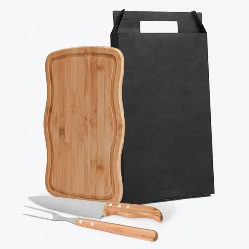 KIT CHURRASCO EM BAMBU COM TÁBUA RETANGULAR - 3 PÇS-MB-32093