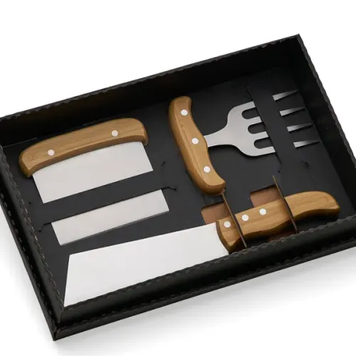 KIT COM CUTELO, GARFO E ESPÁTULA - 3 PÇS MADEIRA-KT-90194-MAD