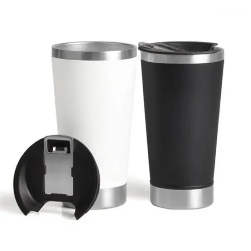 KIT DE COPOS TÉRMICOS EM AÇO INOX - 500ML - PRETO / BRANCO - 2 PÇS-KT-90300