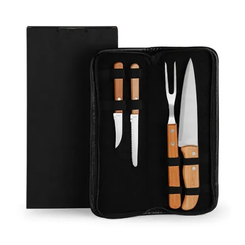 CONJ. DE FACAS INOX / MADEIRA / BAMBU COM ESTOJO - 5 PÇS-PB-00043