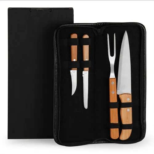 CONJ. DE FACAS INOX / MADEIRA / BAMBU COM ESTOJO - 5 PÇS-PB-00043
