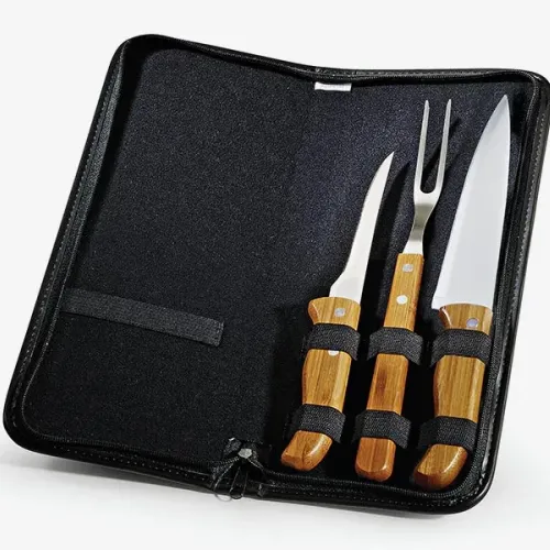 KIT DE FACAS INOX/BAMBU COM ESTOJO FRANKFURT- 4 PÇS-PB-00103