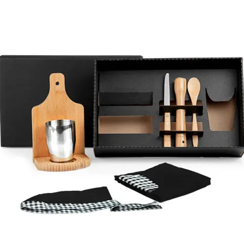 KIT PARA CAIPIRINHA EM BAMBU COM AVENTAL E COPO - 8 PÇS-KE-01443