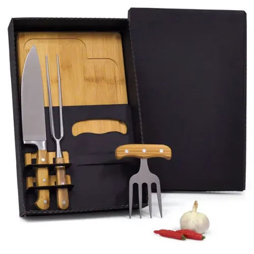 KIT PARA CHURRASCO EM BAMBU COM GARFO 4 DENTES - 4 PÇS-ME-049A3