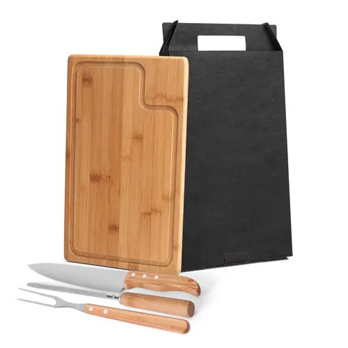 CONJ. PARA CHURRASCO EM BAMBU / MADEIRA / INOX TEXAS - 4 PÇS-MB-04103