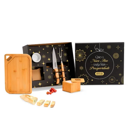 KIT PARA CHURRASCO EM BAMBU / MADEIRA / INOX - 5 PÇS-KT-90482