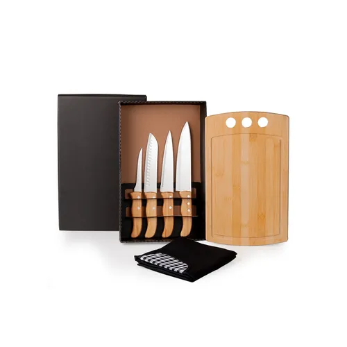 KIT PARA COZINHA EM BAMBU / MADEIRA / INOX COM AVENTAL - 6 PÇS-ME-21843