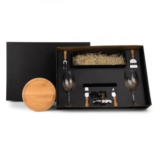 KIT QUEIJO E VINHO COM ESPAÇO PARA GARRAFA - 9 PÇS-KT-90007