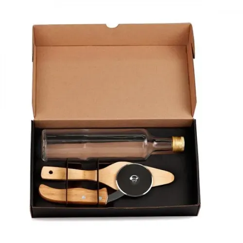 KIT PARA PIZZA COM CORTADOR, ESPÁTULA E GARRAFA - 3 PÇS-KT-90074