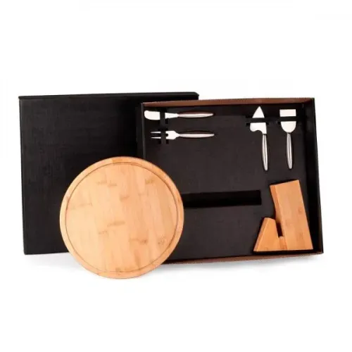 CONJUNTO PARA QUEIJO COM CEPO EM BAMBU / INOX - 6 PÇS-KT-90161