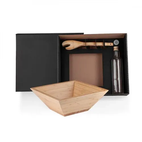 KIT PARA SALADA COM GARRAFA - BAMBU / VIDRO - 3 PÇS-KT-90168