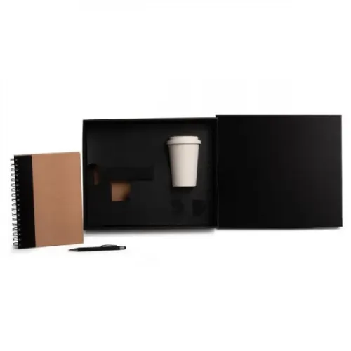 KIT COPO EM FIBRA DE BAMBU, CADERNO E CANETA - PRETO - 3 PÇS-KT-90381
