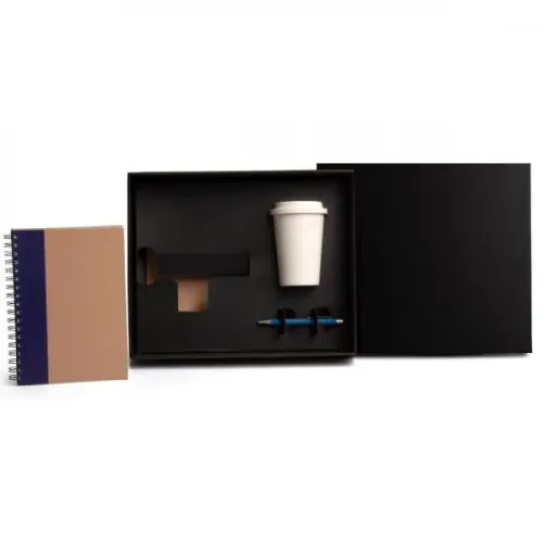 KIT COPO EM FIBRA DE BAMBU, CADERNO E CANETA - AZUL - 3 PÇS-KT-90382