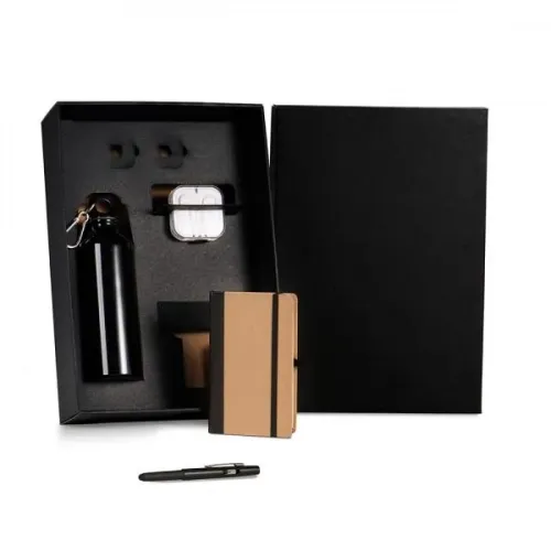 KIT SQUEEZE, FONE, CADERNO E CANETA - PRETO - 4 PÇS-KT-90519