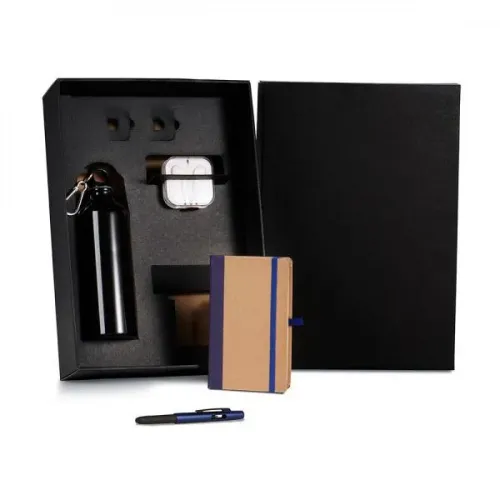 KIT SQUEEZE, FONE, CADERNO E CANETA - AZUL - 4 PÇS-KT-90520