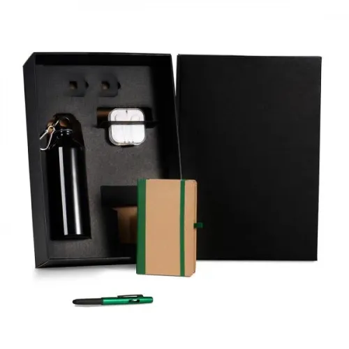 KIT SQUEEZE, FONE, CADERNO E CANETA - VERDE - 4 PÇS-KT-90522