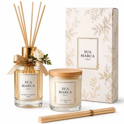 Kit Aromático Corporativo Personalizado Premium com Difusor 250ml e Vela 200g-74566-1