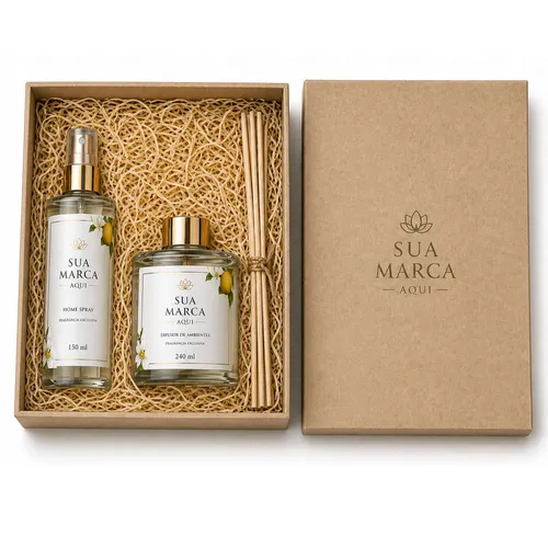 Kit Aromático Corporativo Personalizado com Home Spray 120ml e Difusor 240ml em Caixa MDF-74564-1