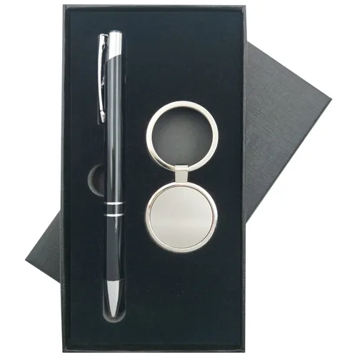 Kit Caneta E Chaveiro Em Alumínio -PB2001+9997B+HJ-1655BK