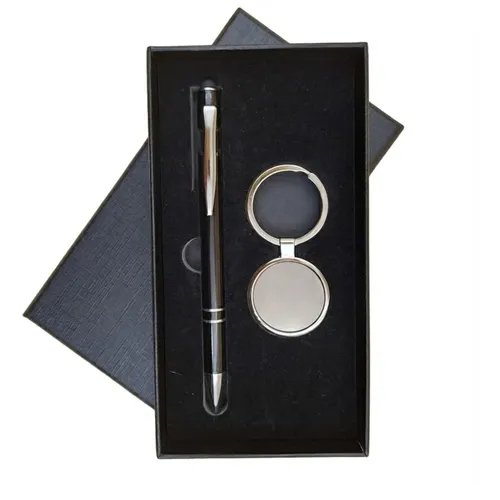 Kit Caneta Metal Esferografica com touch e Chaveiro Metal Redondo.-HC001BBBK+HJ-1655