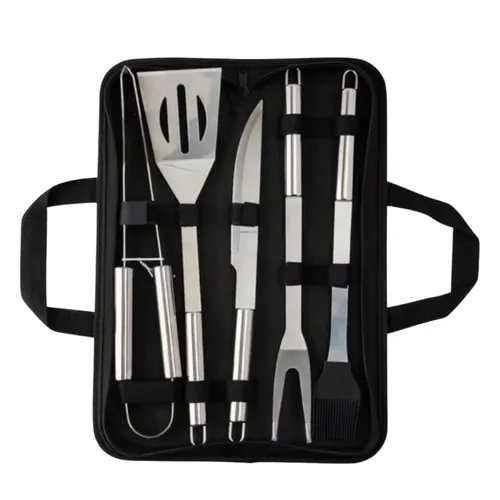 Kit Churrasco Jogo 6 Peças Aço Inox Bolsa Com Alça-BBL65