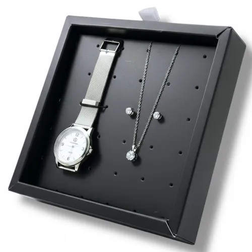 *Kit Relógio Feminino com Colar e Brincos – Brinde Corporativo Personalizado-Kit Milano