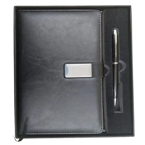 Kit Executivo com Bloco de Anotações em Couro Sintético, Caneta Metálica no Estojo-CWZP-4+1828B+A5BOX
