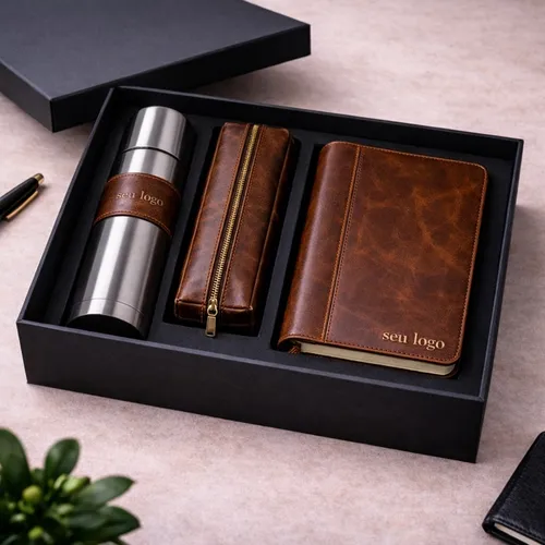Kit Executivo em Couro Natural 3 Peças Quantidade multiplo de 10-COU0001