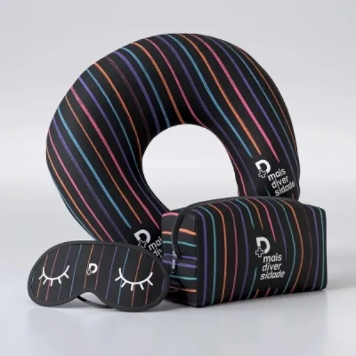 Kit Viagem Almofada Pescoço + Máscara + Necessaire-KTVG